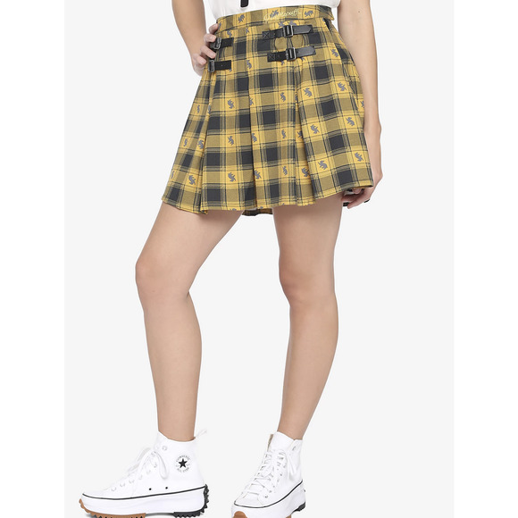 Harry Potter Sz 2X Hufflepuff Pleated Plaid Skirt Black Yellow Cosplay Hogwartsz
